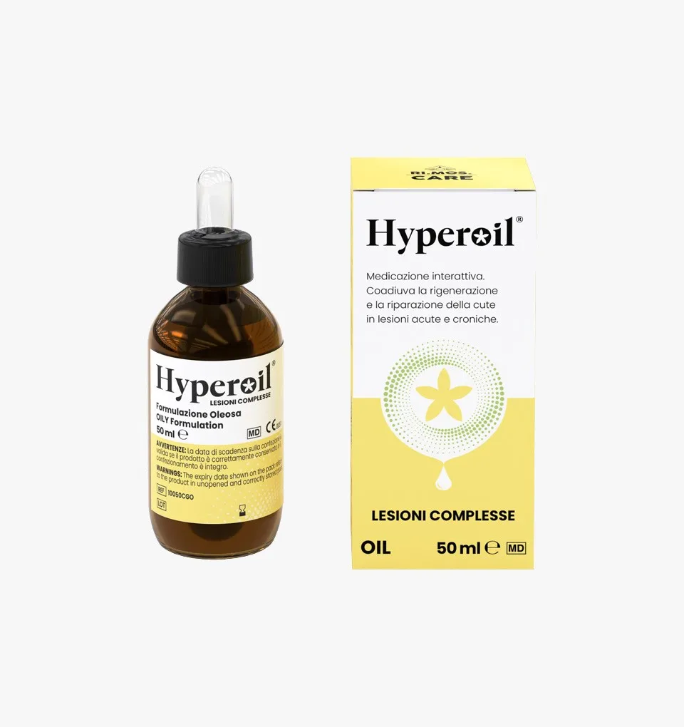 Hyperoil® Olio per lesioni cutanee 50ml - Piaghe da decubito - Ferite traumatiche - Ustioni - Dispositivo Medico