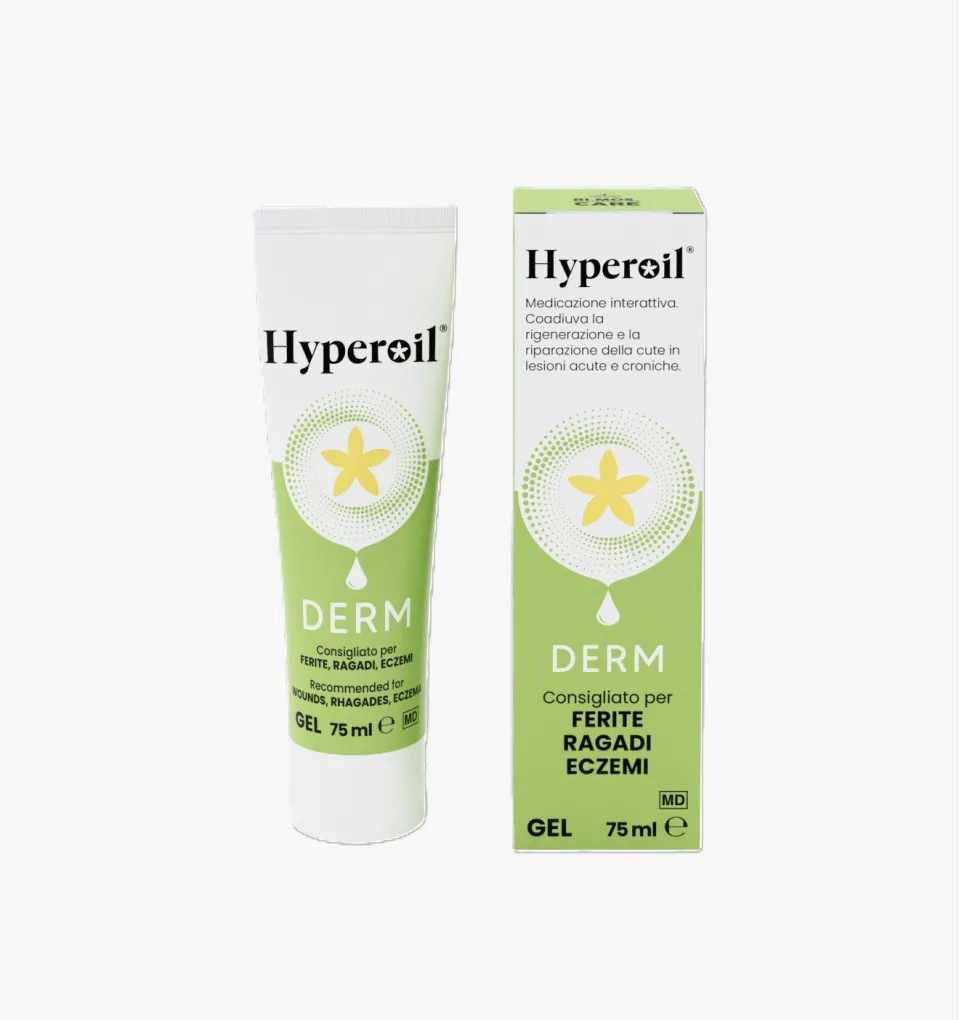 Hyperoil® DERM Gel per ferite, ragadi, eczemi e lesioni cutanee 75ml - Dispositivo Medico Hyperoil® DERM Gel per ferite, ragadi, eczemi e lesioni cutanee 75ml - Dispositivo Medico