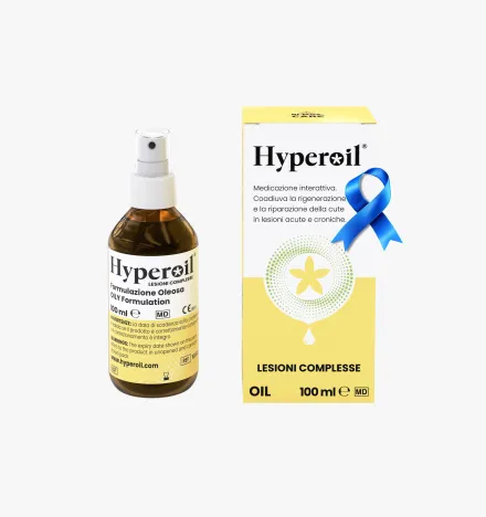 Hyperoil Olio Spray per Lesioni e Alterazioni Cutanee - Piaghe da decubito - Ustioni - Ferite - Dispositivo medico - 100 ml