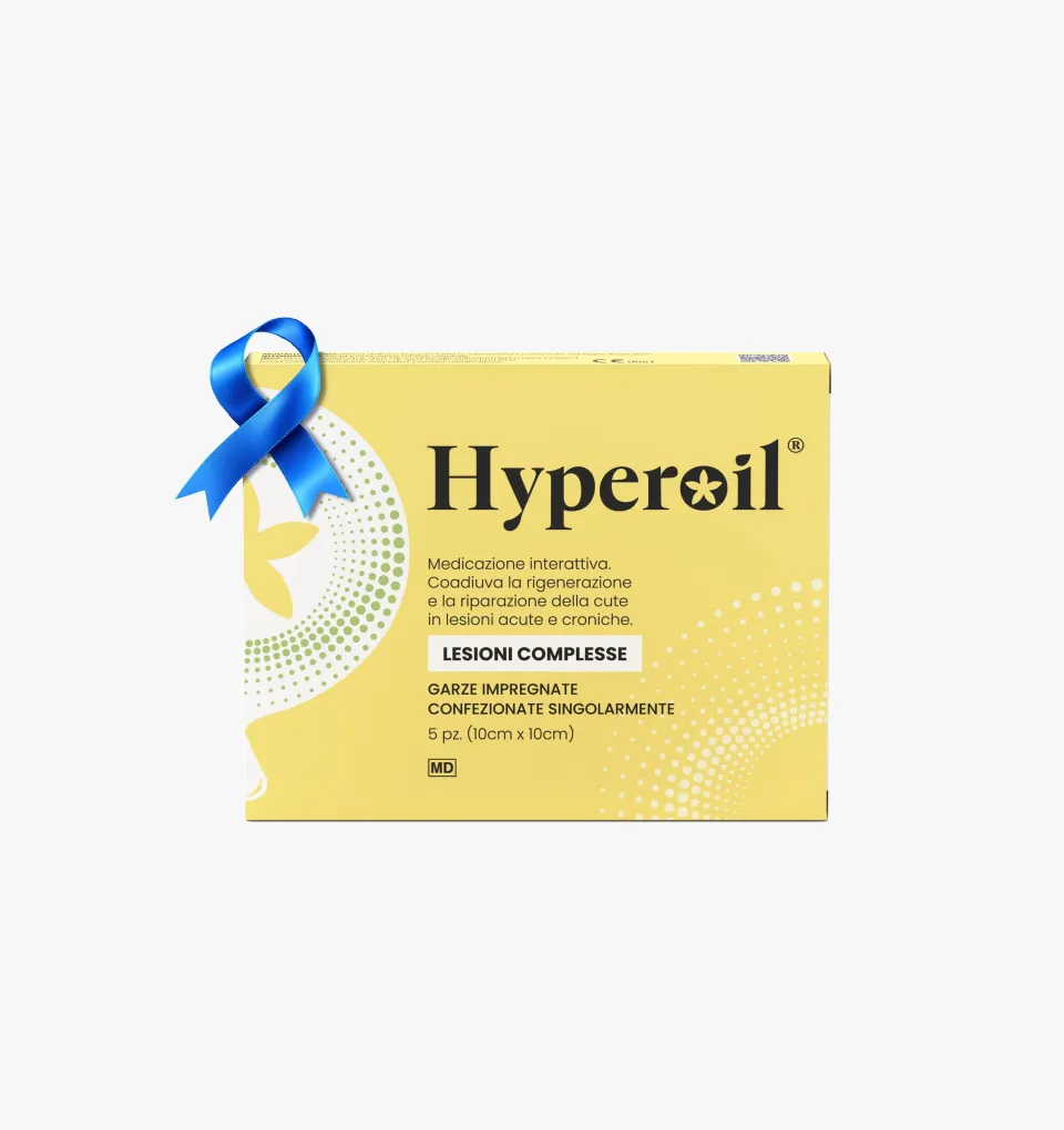 Hyperoil® Garze Medicate 5 buste per abrasioni, ferite, piaghe da decubito, piede diabetico, radiodermiti, ulcere
